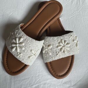 Haute Hippie White Floral Beaded Sandals